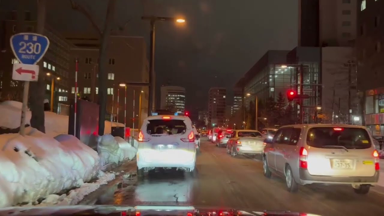 2月12日19時30分の札幌北1条通り