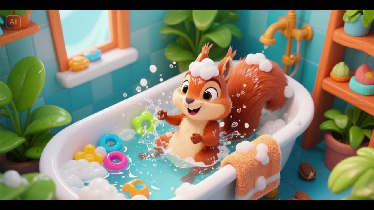 Squirrel’s Nutty Bath Time | Funny Animal Song for Kids 🐿🛁🌰🎵