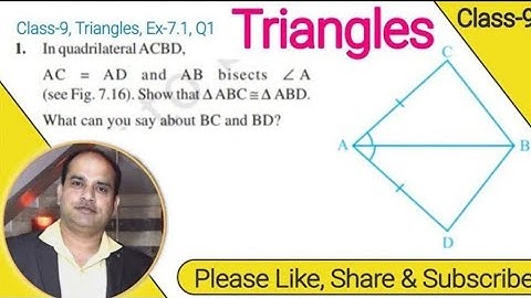 Triangles, Class-9 Ex 7.1 Q1 Maths, In quadrilateral ACBD, AC = AD and AB bisects ∠A. ∆ ABC ≅ ∆ ABD.