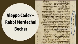 Aleppo Codex – Rabbi Mordechai Becher – Introduction