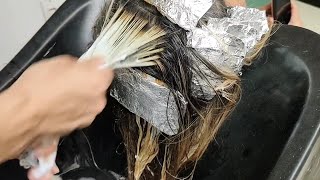 Retoque de mecha num cabelo com progressiva a base de F0rm0l...