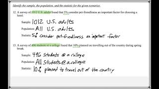 Math 208 : 1.1 #13 (Elementary Statistics Tutorial : Sample, Population, Statistic, Stats Branches)
