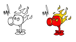 HOW TO DRAW FIRE PEASHOOTER FROM PLANTS VS ZOMBIES 2