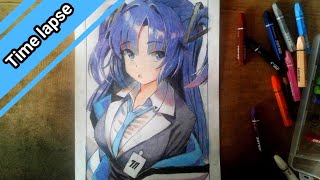  Hayase Yuuka  from Blue Archive anime digital speed drawing timelapse [ oil pastel