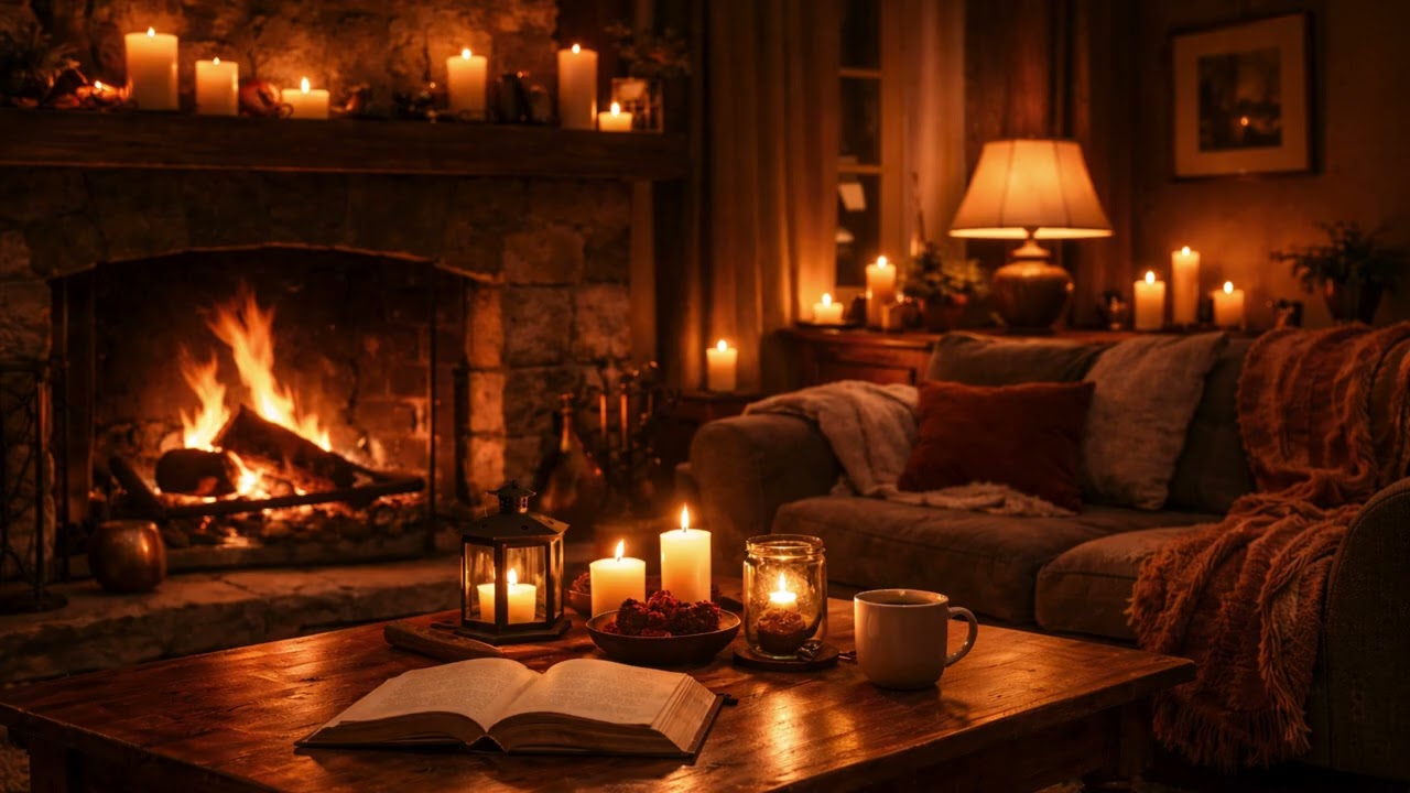 Candlelight & Fireplace Ambience for Cozy Evenings | Warm Interior Room