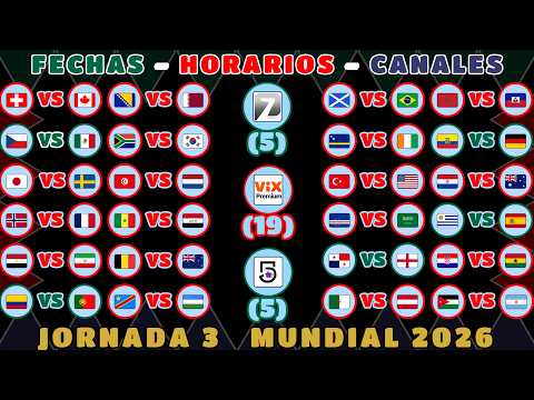 FECHAS, HORARIOS y CANALES para TODOS los PARTIDOS de la JORNADA 3 FASE DE GRUPOS MUNDIAL 2026
