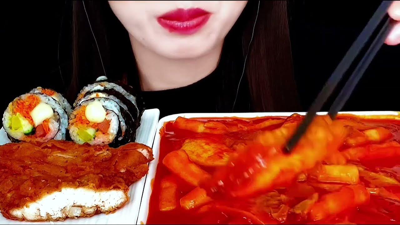 【TUYA ASMR】mukbang eating asmr food Spicy fried rice cake Sushi 🍣