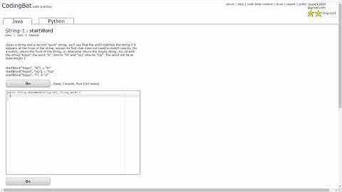 String - 1 (startWord) Java Tutorial || Codingbat.com