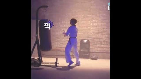 Jungkook looks angry when he practices taekwondo