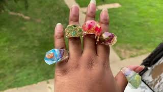 Diy Resin rings with leftover resin and real flowers