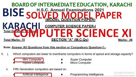 XI COMPUTER SCIENCE KARACHI BOARD||  SOLVED MODEL PAPER COMUTER SCIENCE 2021
