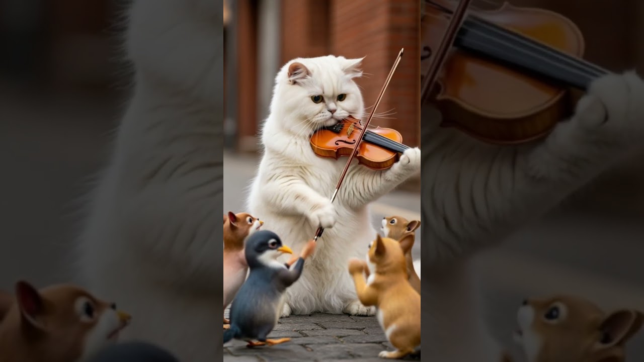 Street Performer Cat Steals the Spotlight! 🎻🐱✨ 