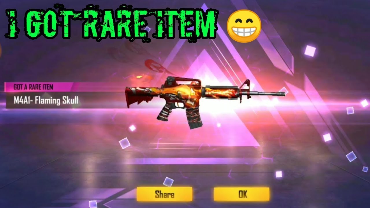 Free Fire New Weapon Royale Hell Fire M4a1 Skin Flaming Skull I Got Rare Item