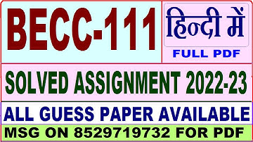 becc 111 solved assignment 2022-23 / becc 111 solved assignment in Hindi / ignou ba economics