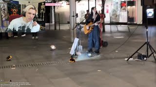 xQc reacts to Rock nearly hits live street performer News