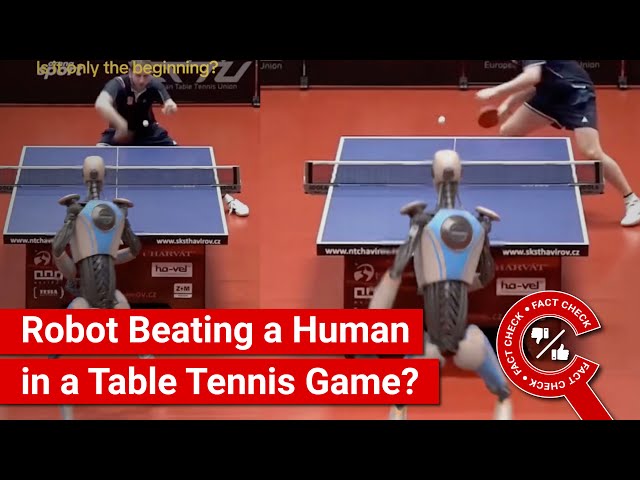 Man playing table tennis with robot auto, Stock Video