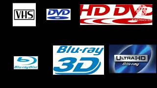 Vhs, DVD, HD DVD, BLU RAY, 3D Blu Ray and 4k ultra HD BLU RAY.