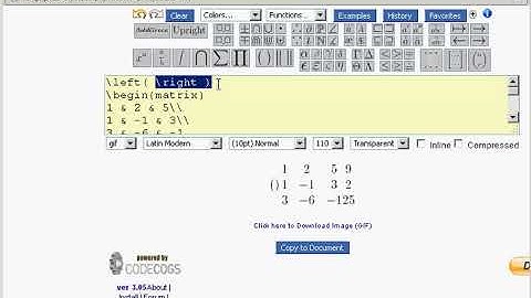 Extended matrix in Latex with CodeCogs Equation Editor