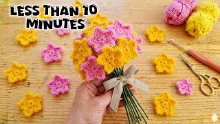 DIY,Crochet a Star Flower 🏵in Under 10 Minutes! (Quick & Easy Tutorial) #diy #crochet #craft