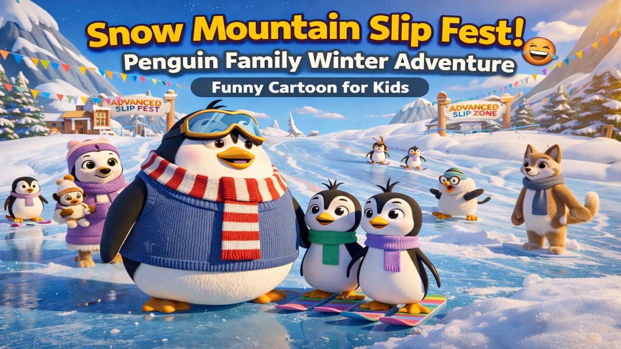 Snow Mountain Slip Fest! ❄️😂  Penguin Family Winter Adventure  Funny Cartoon for Kids