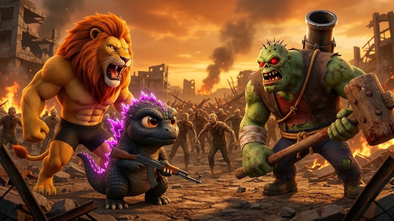 Baby Godzilla Vlog1: 100 Days After the Zombie Apocalypse, Defeating MORTAR ZOMBIE, Meeting LION-MAN