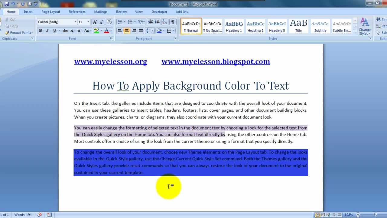 MS Word: Apply Background Color To Text English - YouTube