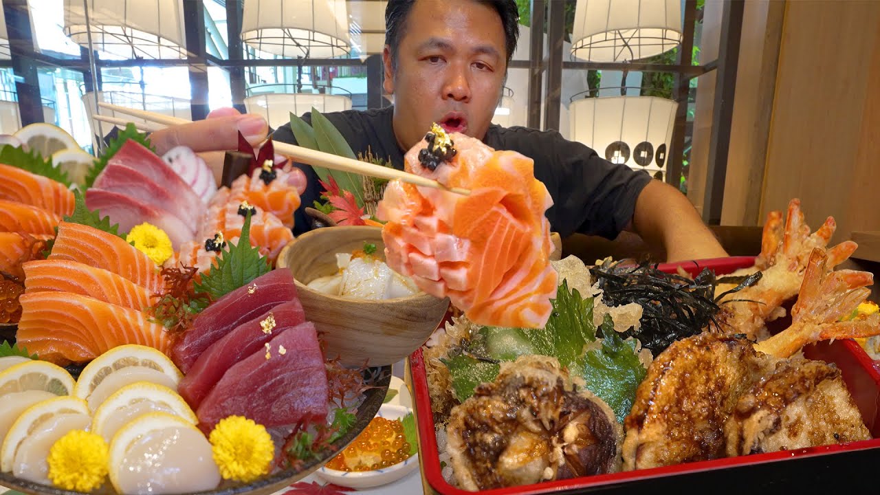 แซลมอนซาซิมิชิ้นโต ซูชิ อาหารญี่ปุ่นพรีเมี่ยม MAGURO  เปิดใหม่พระราม 9
