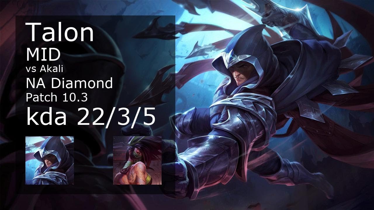 Talon Mid vs Akali - NA Diamond 22/3/5 Patch 10.3 Gameplay