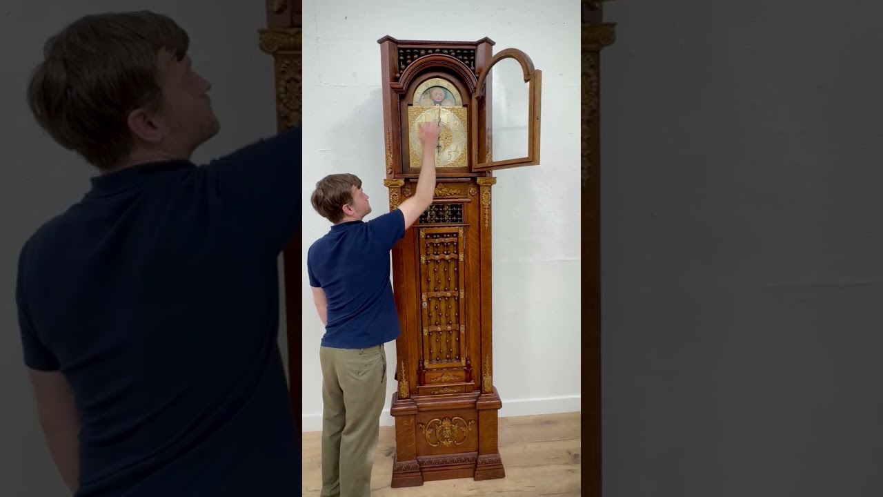 Victorian Antique Oak Tall Case Grandfather Clock, Waltham