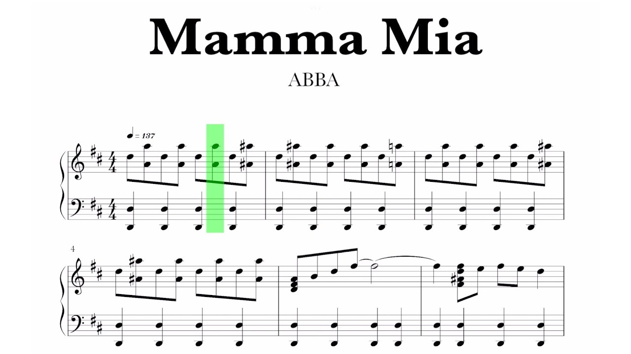 ABBA - Mamma Mia Sheet Music - YouTube