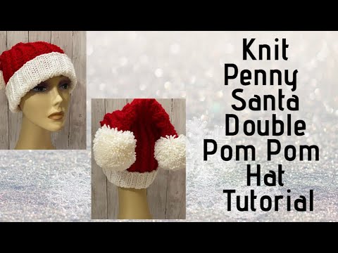 Knit Santa Hat Double Pom-Poms