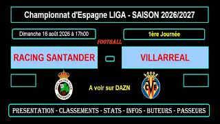 RACING SANTANDER - VILLARREAL : 1ère journée Liga - Présentation match football saison 2026-2027