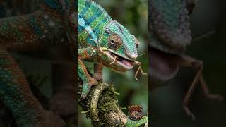 Mestres da Camuflagem: O Jantar do Camaleão #camaleão #gafanhoto #natureza