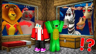 JJ and Mikey HIDE From SCARY Alex , Marty , Gloria and Melman EXE in Minecraft Challenge Maizen