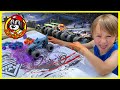 Painting with Monster Jam Toy Trucks - At Home Coloring Activity (Fire & Ice Megalodon & Dalmatian)