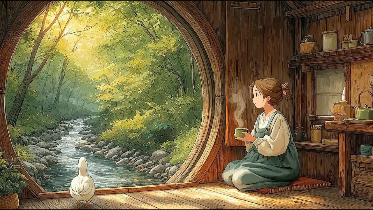 Living Alone in a Forest Tea House 🍵 Matcha Making, River Sounds & Fireflies | Ghibli Style ASMR