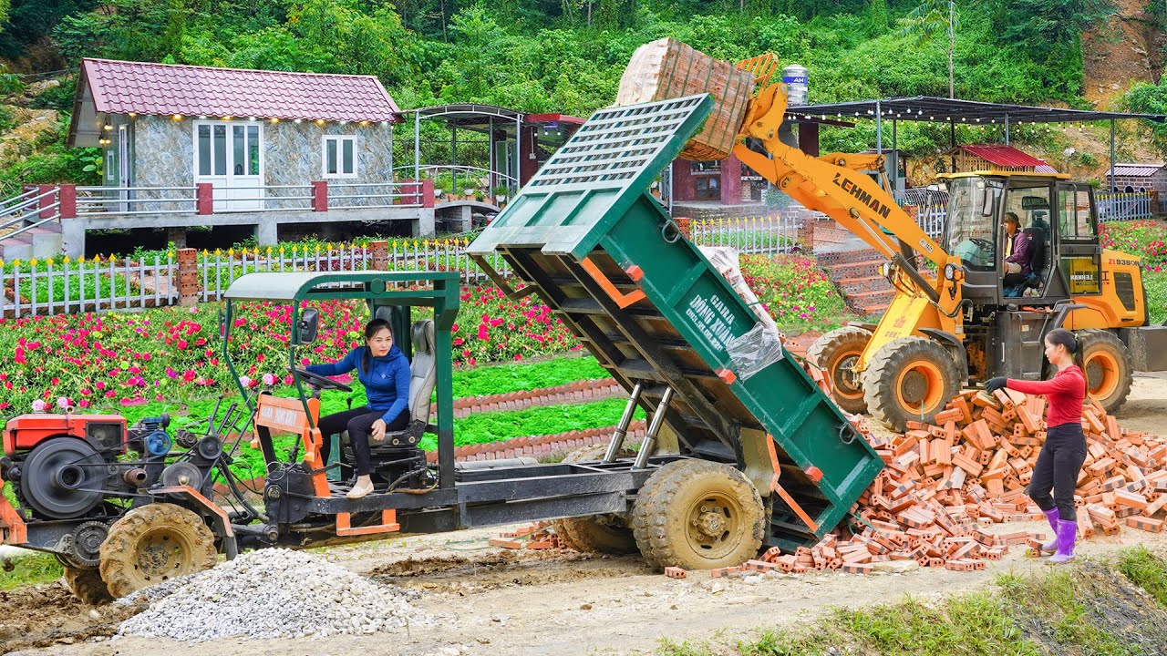 Use Truck To Transport Building Materials: Red Bricks, Sand over Muddy Roads to Ly Phuc Vy's House
