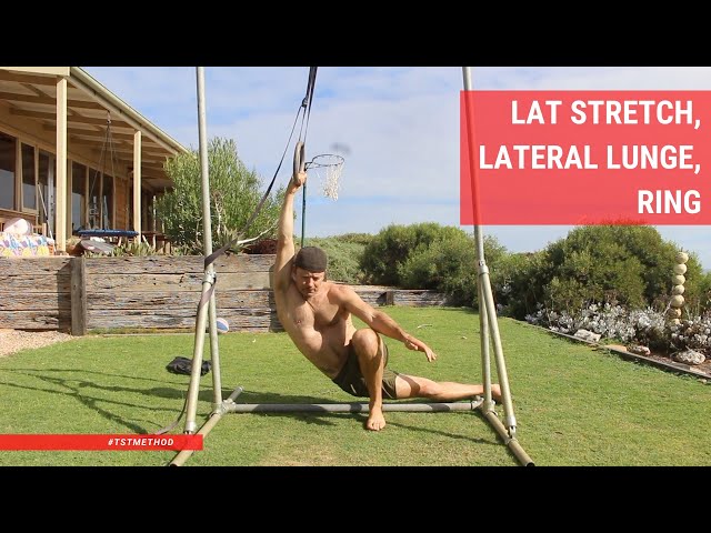 Lat Stretch, Bent-Over, Lateral Lunge, Supinated Grip 