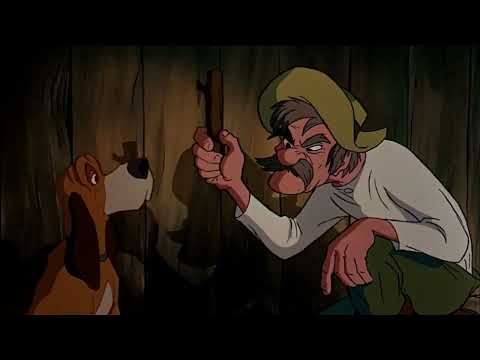 The Fox and the Hound (1981) | Chief leg hurt and Amos Slade plotting.