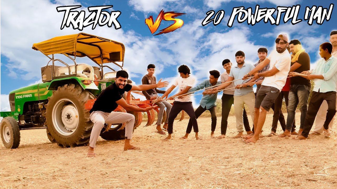 क्या 20 आदमी ट्रैक्टर को रोक देंगे  - 20 Powerfull Men’s vs Powerfull Tractor #experiment #tractor