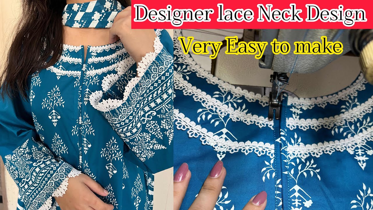 lawn dress neck design Designer Lace Neckline || Dress design ideas 2024|| Lawn dress design summer