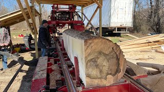 Sawmilling big logs.