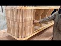 Amazing and perfect curved woodworking ideas  create a surprisingly unique rolling door tv cabinet