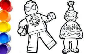 🐵🐵How to draw Curious George - Miles morales LEGO GOES TO BIRTHDAY PARTY 🕸 Videos for Kids