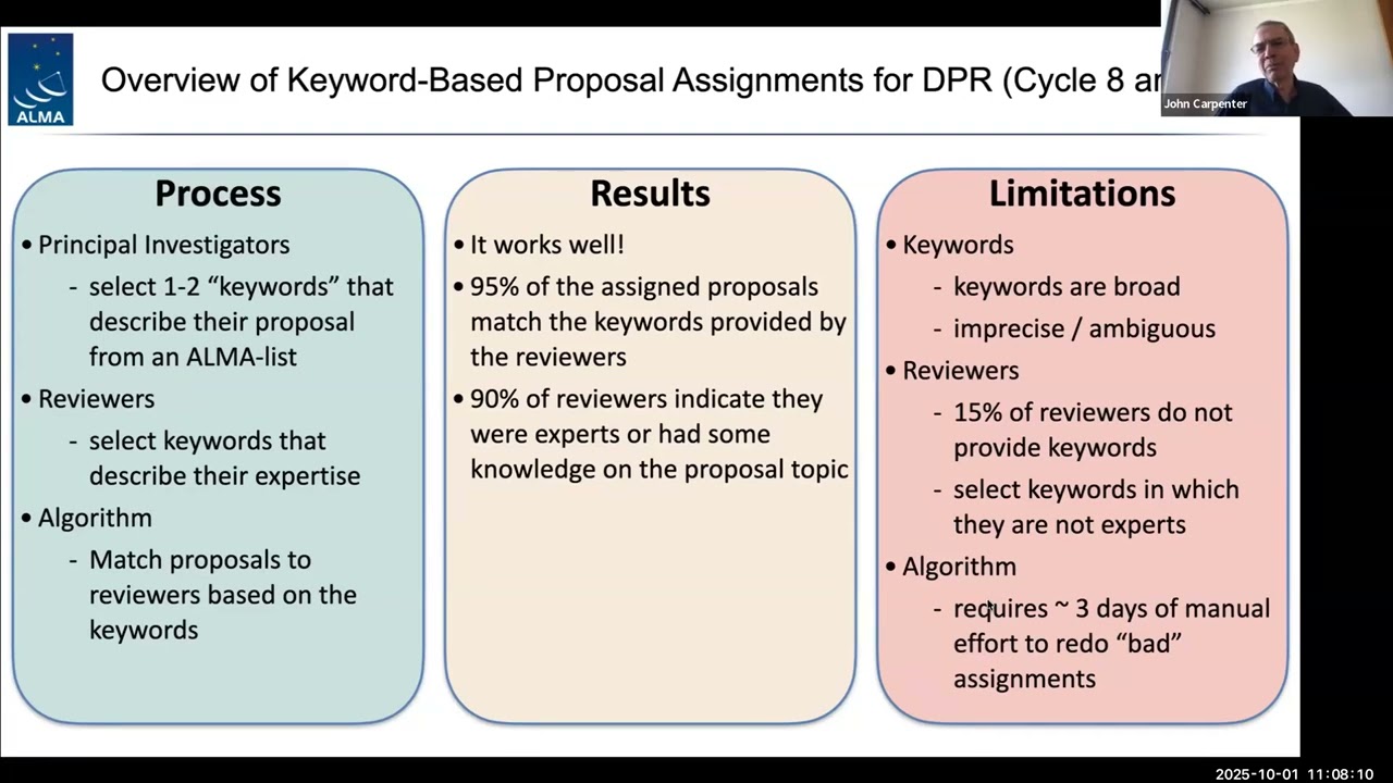 Machine Learning for Reviewer-Proposal Matching in ALMA Distributed Peer Review