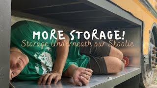 Creating MORE storage in our SKOOLIE TINY HOME! Underneath Storage Boxes for School Bus Conversion