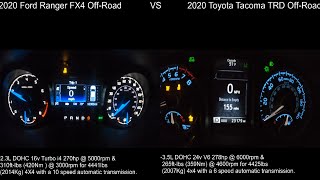 2020 Ford Ranger FX4 Off-Road VS 2020 Toyota Tacoma TRD Off-Road acceleration comparison.