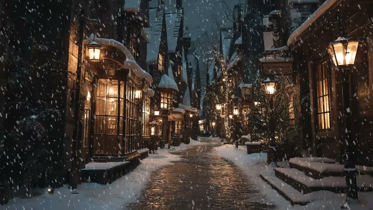 Christmas Night Blizzard Surrounds a Winter Town ┇ Cold Wind Sound & Peaceful Snowstorm for Sleeping