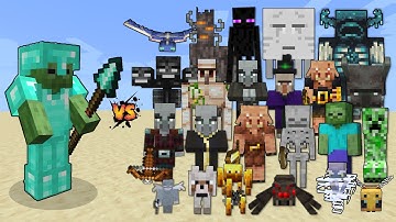 Zombie with Diamond Spear & Armor & speed 2 vs Every Mob in Minecraft (Java Snapshot)