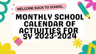 Monthly School Calendar of Activities for SY 2023 2024